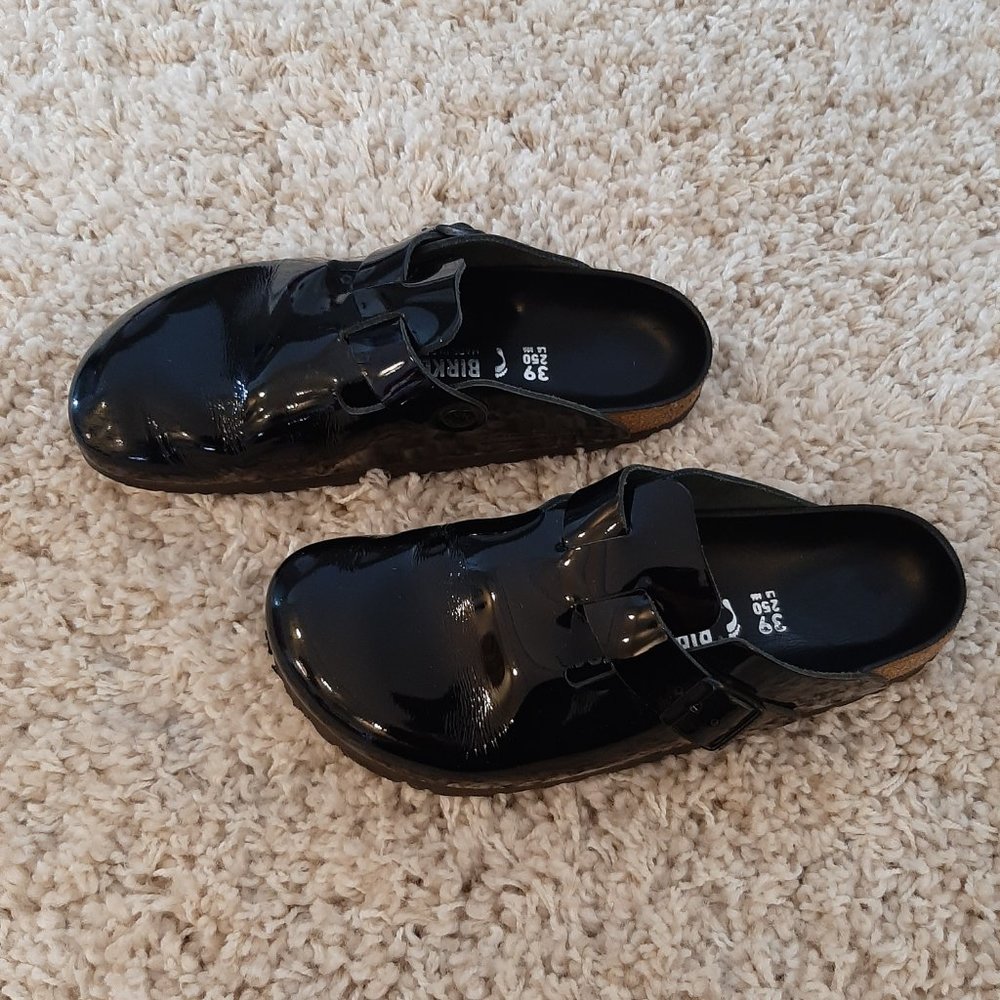 Birkenstock Women's Boston Black Patent Clogs - Size 39 Medium
